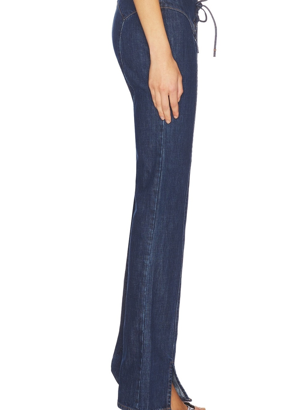 Miaou Element Bootcut Lace Up Pants Size Medium Dark Wash NWT Split Hem - Picture 5 of 6